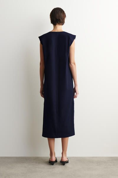 FOLDED-SHOULDER COTTON-JERSEY MIDI DRESS - NAVY | COS CA