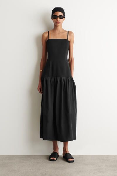 SCULPTED DROPPED-WAIST MIDI DRESS - BLACK | COS US