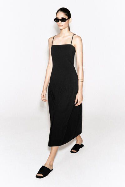 SCULPTED DROPPED-WAIST MIDI DRESS - BLACK | COS US