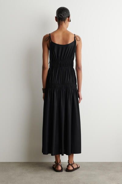 GATHERED JERSEY MIDI DRESS - BLACK | COS US