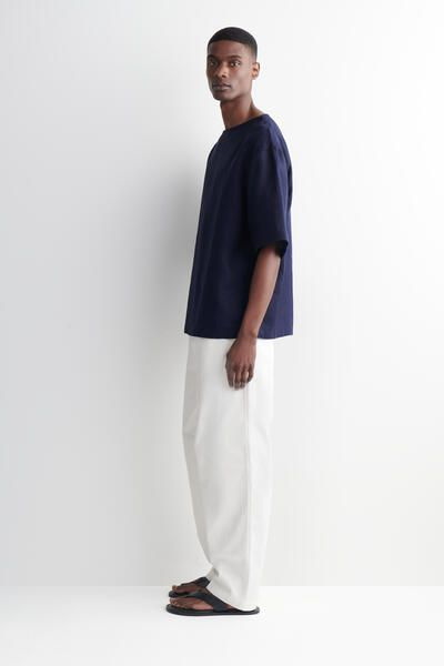 BOAT-NECK LINEN T-SHIRT - NAVY | COS US