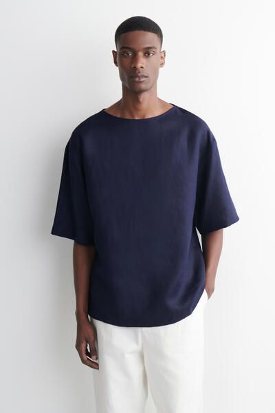 BOAT-NECK LINEN T-SHIRT - NAVY | COS US