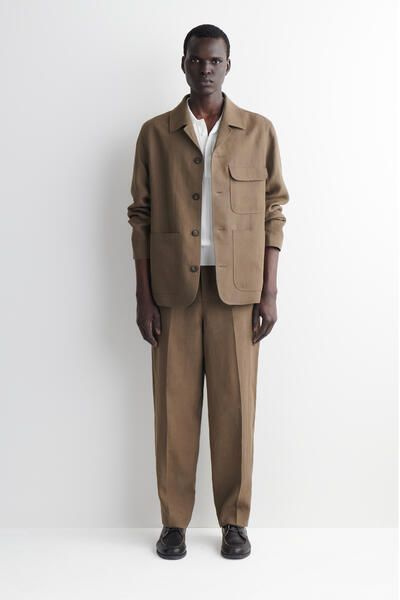 LINEN RELAXED-FIT TAPERED PANTS - DARK KHAKI | COS US