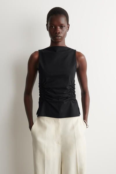 RUCHED-WAIST COTTON-JERSEY TANK TOP - BLACK | COS US
