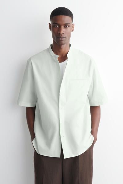 COTTON-POPLIN GRANDDAD-COLLAR SHIRT - LIGHT GREEN | COS US