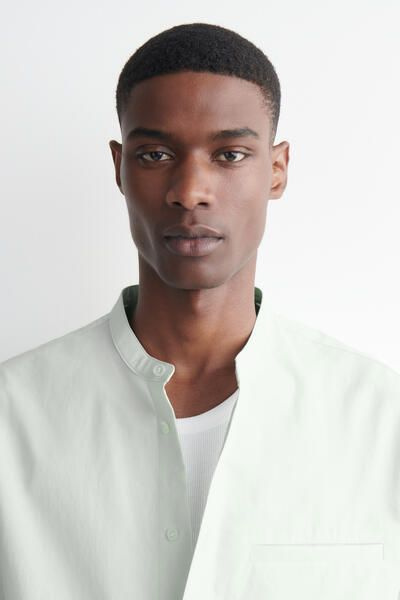 COTTON-POPLIN GRANDDAD-COLLAR SHIRT - LIGHT GREEN | COS US