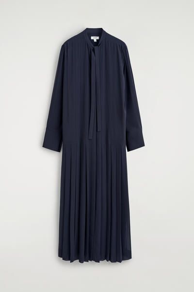 COS Women's Pleated Bow-Detail Midi Shirt Dress in Navy | Size: 4 COS Women's Pleated Bow-Detail Midi Shirt Dress in Navy | Size: 4