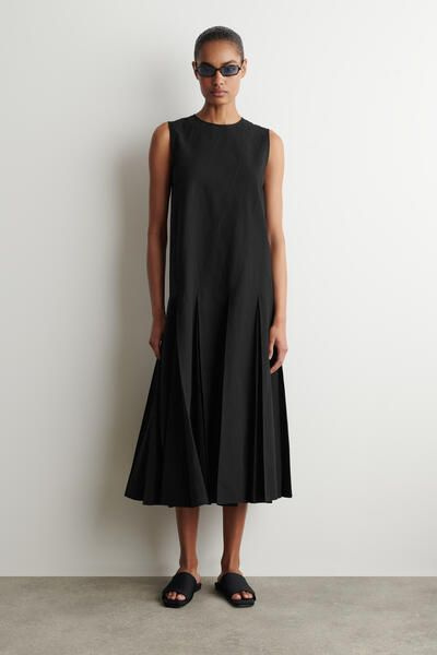 COS Women's Pleated Linen Maxi Dress in Black | Cotton | Size: 8