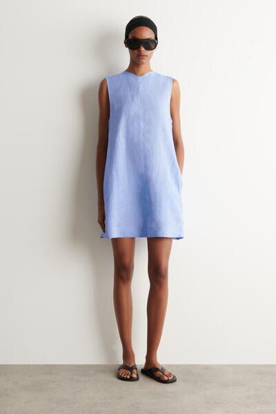 low back linen mini dress Smihono Womens Summer Linen Mini Dress Boat Neck Low Back Sleeveless Tank Dresses with Pockets 2025 Vacation Outfits Light Blue XL, Women's