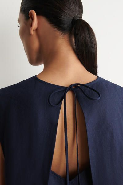 COS Women's V-Neck Open-Back Mini Dress in Navy | Linen | Size: 14 COS Women's V-Neck Open-Back Mini Dress in Navy | Linen | Size: 14