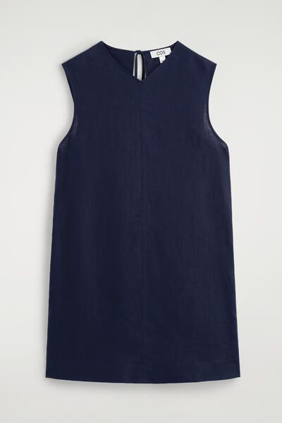 cos low cut back linen dress V-NECK OPEN-BACK LINEN MINI DRESS - NAVY