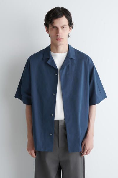 EMBROIDERED CAMP-COLLAR PIMA COTTON SHIRT - NAVY | COS US