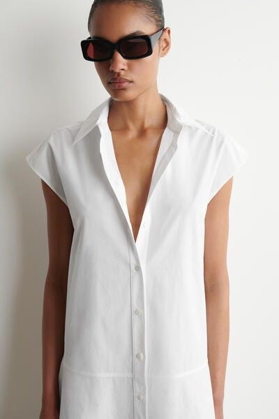 cos white cotton dress EMBROIDERED PIMA COTTON MIDI DRESS - WHITE