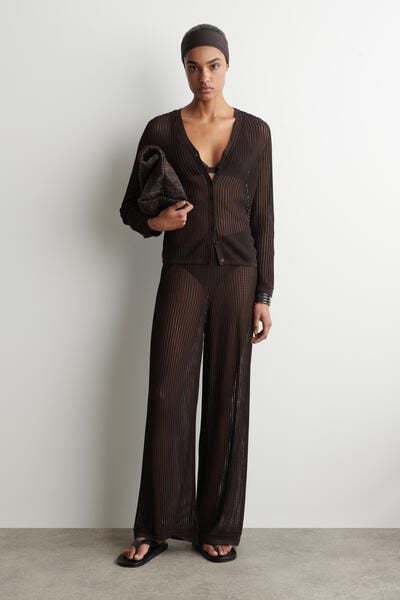 RIBBED OPEN-KNIT CARDIGAN - BROWN | COS US