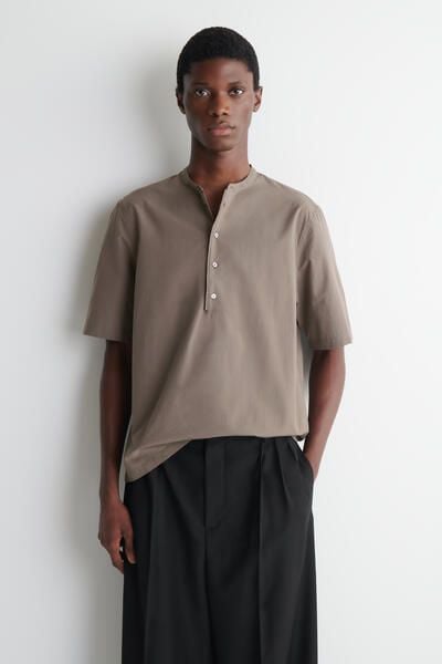 COTTON HENLEY SHIRT - BROWN | COS US