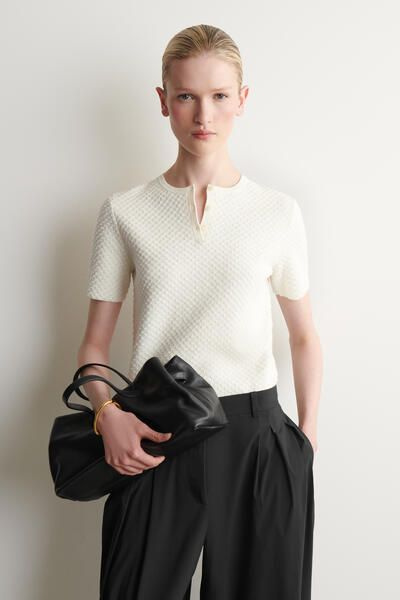 JACQUARD-KNIT HENLEY T-SHIRT - CREAM | COS CA