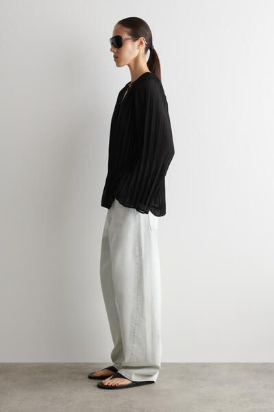 TIE-FRONT PLEATED GEORGETTE BLOUSE - BLACK | COS CA