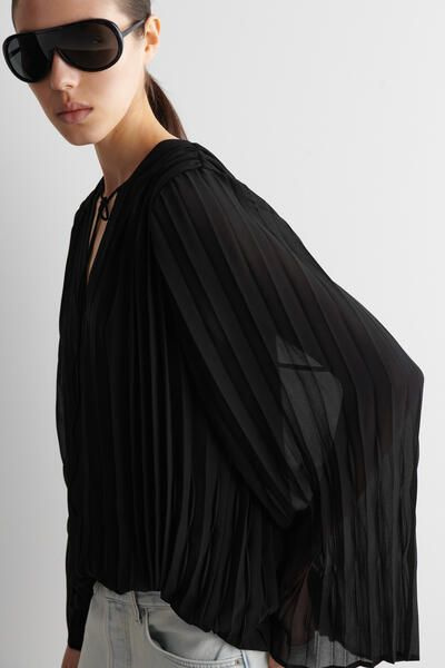 VIPjapan様　quui 2way gather blouse【black】 TIE-FRONT PLEATED GEORGETTE BLOUSE - BLACK | COS CA
