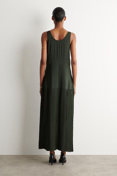 cos draped pleated maxi dress COS Women's Gathered Pleated V-Neck Maxi Dress in Green