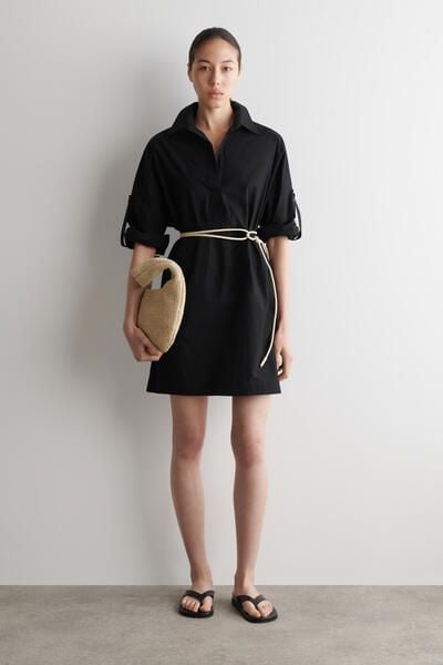oversized poplin mini shirt dress cos COS Women's Poplin Short-Sleeve Shirt Dress in Blue | Cotton