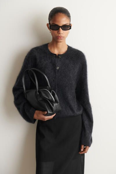 BRUSHED-CASHMERE CREW-NECK CARDIGAN - DARK GRAY | COS US