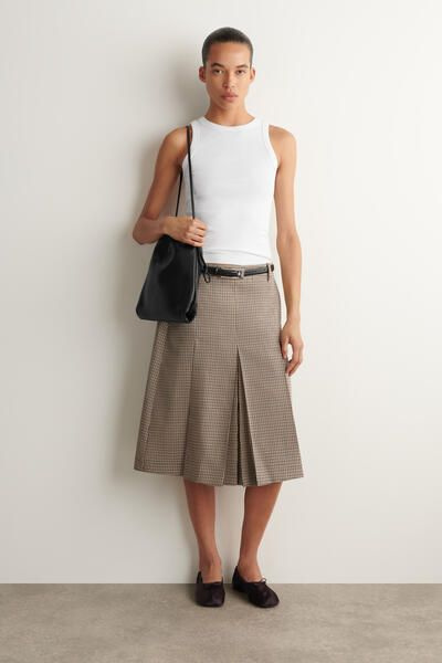 【正規品】Coco check pleats skirt beige S BOX-PLEAT CHECKED WOOL MIDI SKIRT - BEIGE / CHECKED | COS US