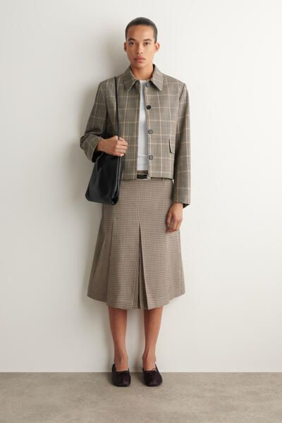 BOX-PLEAT CHECKED WOOL MIDI SKIRT - BEIGE / CHECKED | COS US