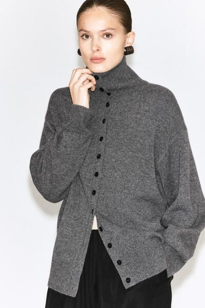 SCULPTED CASHMERE MOCK-NECK CARDIGAN - GRAY MÉLANGE | COS US