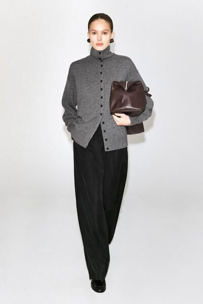 SCULPTED CASHMERE MOCK-NECK CARDIGAN - GRAY MÉLANGE | COS US