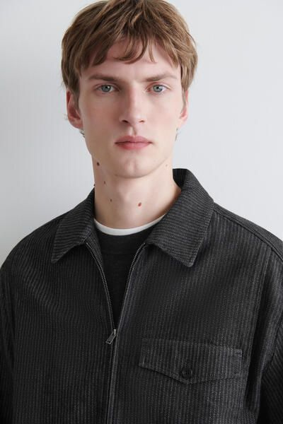 PINSTRIPED DENIM ZIP-UP OVERSHIRT - BLACK / PINSTRIPED | COS US