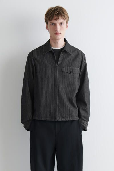 PINSTRIPED DENIM ZIP-UP OVERSHIRT - BLACK / PINSTRIPED | COS US