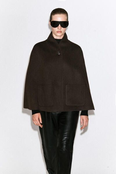 【美品】LIDNM / SHAWL COLLAR CAPE COAT SHAWL-COLLAR DOUBLE-FACED WOOL CAPE - BROWN | COS